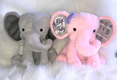 Personalized Plush Baby Elephant with Newborn Stats